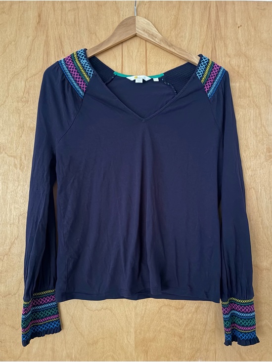 Boden Tops - Boden Blue V-Neck Top with Colorful Embroidered Accents NWOT